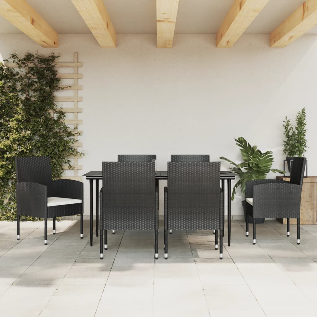 Set da Pranzo da Giardino 7 pz Nero in Polyrattan e Acciaio 3203309