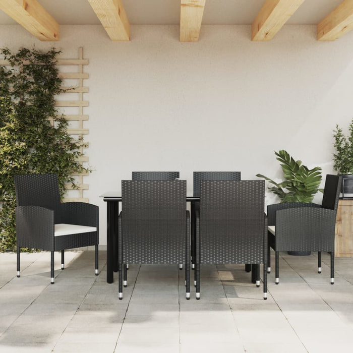 Set da Pranzo da Giardino 7 pz Nero in Polyrattan e Acciaio 3203315