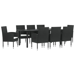 Set da Pranzo da Giardino 9 pz Nero in Polyrattan e Acciaiocod mxl 125035