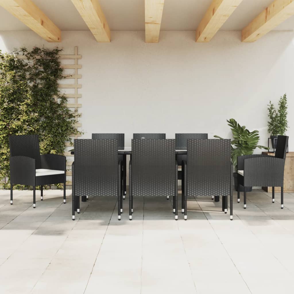 Set da Pranzo da Giardino 9 pz Nero in Polyrattan e Acciaiocod mxl 125035