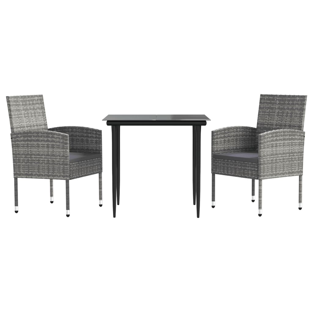 Set da Pranzo da Giardino 3 pz Nero Grigio Polyrattan e Acciaio 3203320