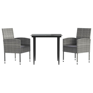 Set da Pranzo da Giardino 3 pz Nero Grigio Polyrattan e Acciaiocod mxl 101073