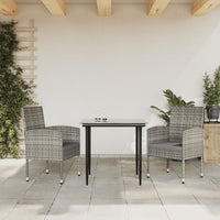 Set da Pranzo da Giardino 3 pz Nero Grigio Polyrattan e Acciaio 3203320