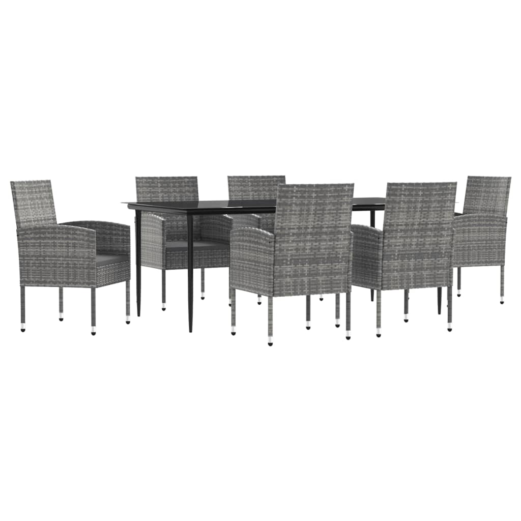 Set da Pranzo da Giardino 7 pz Nero Grigio Polyrattan e Acciaio 3203326