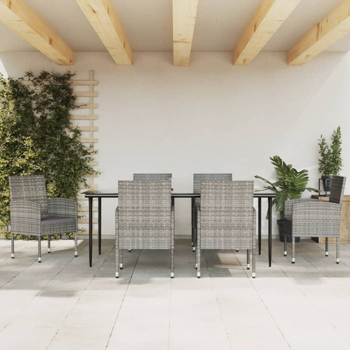 Set da Pranzo da Giardino 7 pz Nero Grigio Polyrattan e Acciaio 3203326