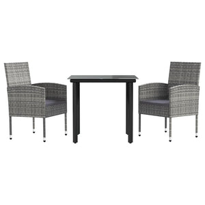 Set da Pranzo da Giardino 3 pz Nero Grigio Polyrattan e Acciaio 3203328