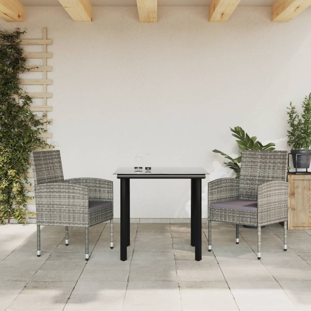 Set da Pranzo da Giardino 3 pz Nero Grigio Polyrattan e Acciaio 3203328