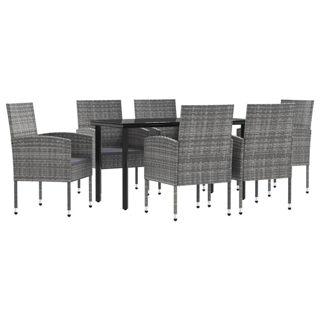 Set da Pranzo da Giardino 7 pz Nero Grigio Polyrattan e Acciaio 3203331