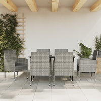 Set da Pranzo da Giardino 7 pz Nero Grigio Polyrattan e Acciaio 3203331