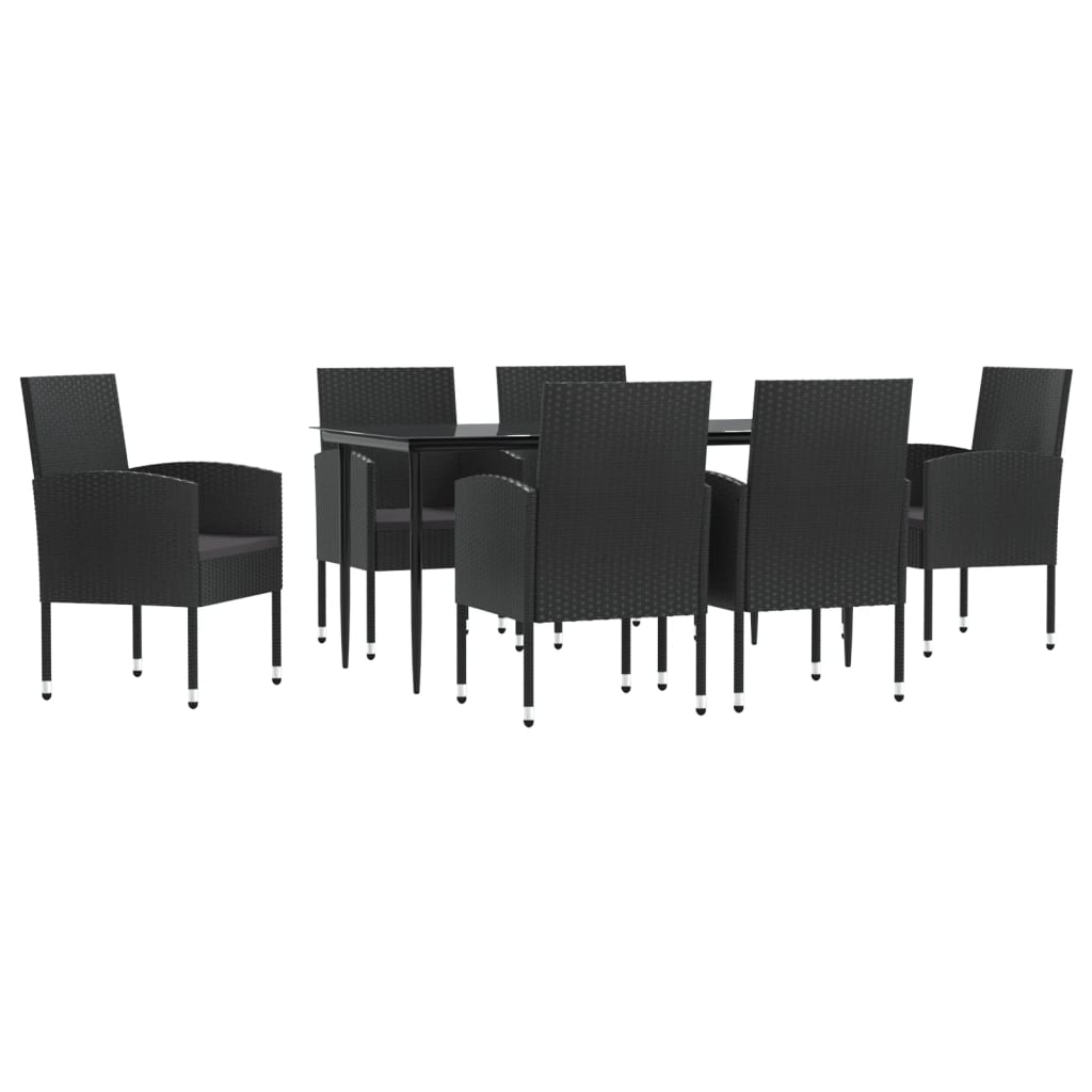 Set da Pranzo da Giardino 7 pz Nero in Polyrattan e Acciaio 3203341