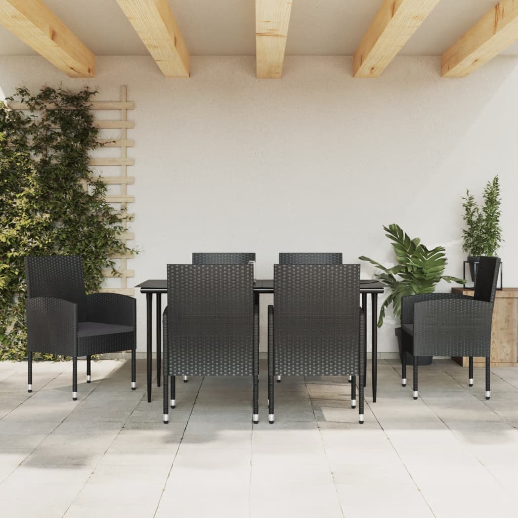 Set da Pranzo da Giardino 7 pz Nero in Polyrattan e Acciaio 3203341