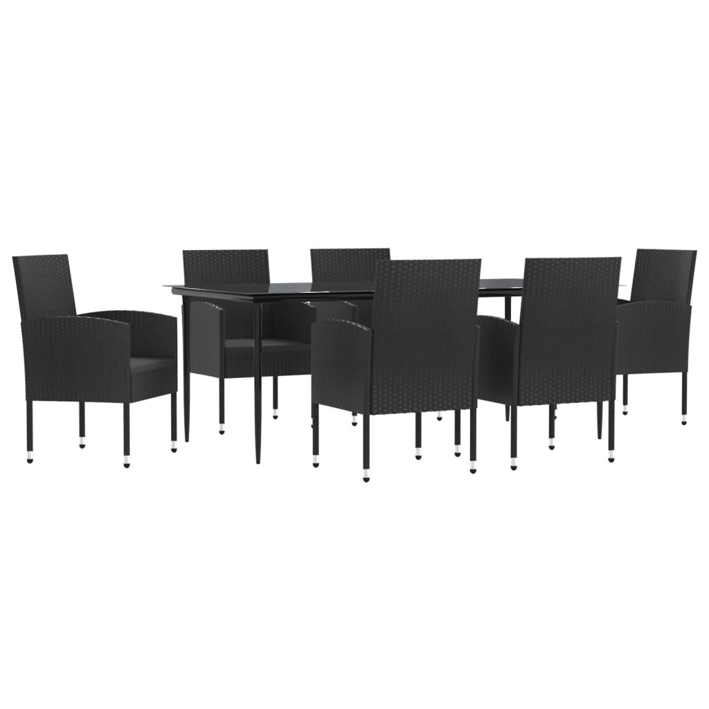 Set da Pranzo da Giardino 7 pz Nero in Polyrattan e Acciaio 3203342