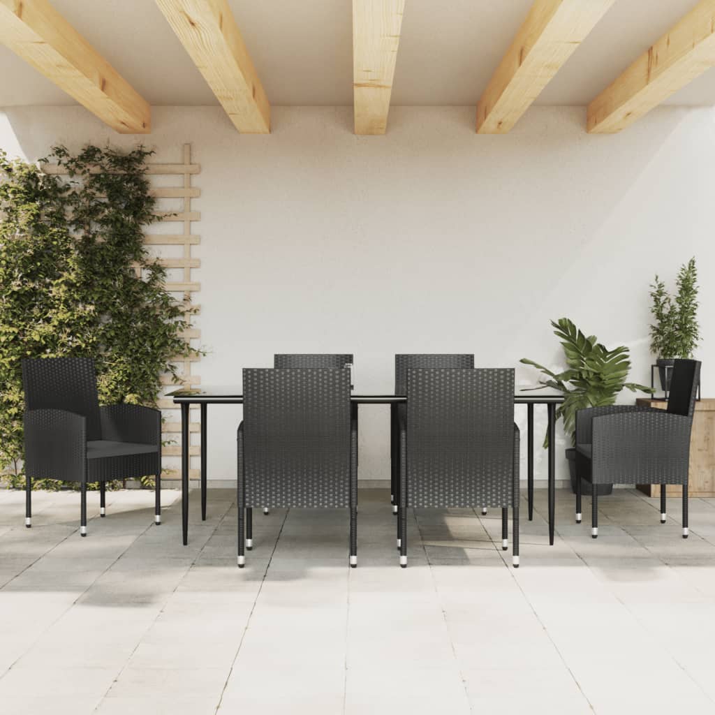 Set da Pranzo da Giardino 7 pz Nero in Polyrattan e Acciaio 3203342