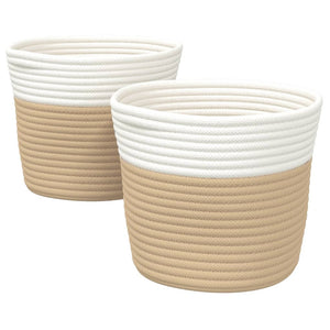 Cestini Portaoggetti 2pz Beige e Bianco Ø24x18 cm in Cotone 358455