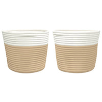 Cestini Portaoggetti 2pz Beige e Bianco Ø24x18 cm in Cotone 358455