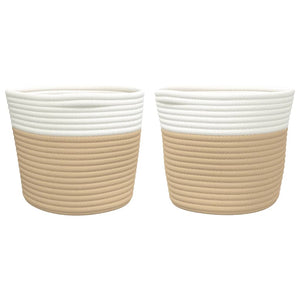 Cestini Portaoggetti 2pz Beige e Bianco Ø24x18 cm in Cotone 358455