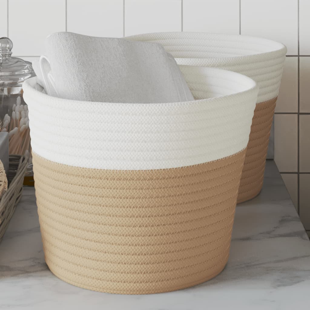 Cestini Portaoggetti 2pz Beige e Bianco Ø24x18 cm in Cotone 358455