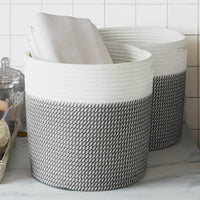 Cestini Portaoggetti 2pz Grigio e Bianco Ø28x28 cm in Cotonecod mxl 84870