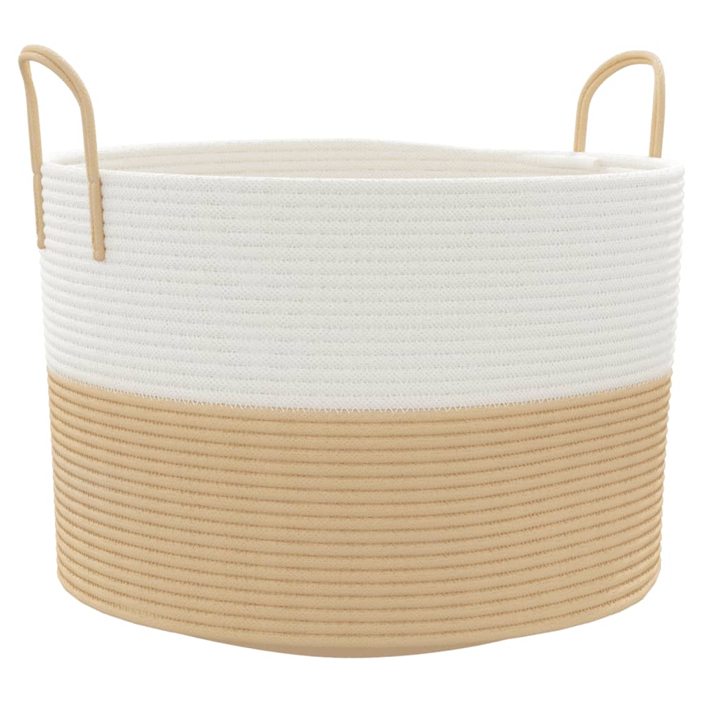 Cestino Portaoggetti Beige e Bianco Ø51x33 cm in Cotone 358491