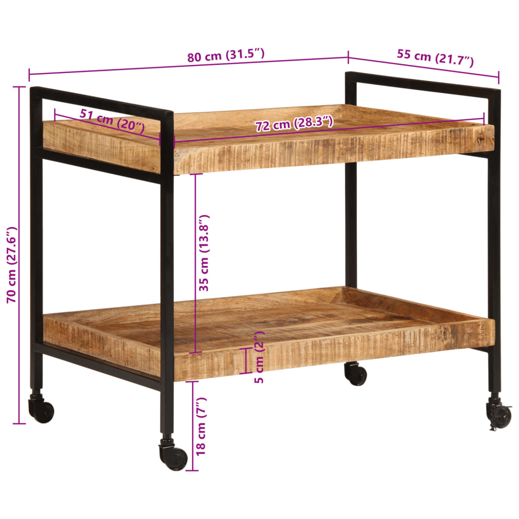 Carrello da Cucina 80x55x70 cm Legno Massello di Mango Grezzo 358510