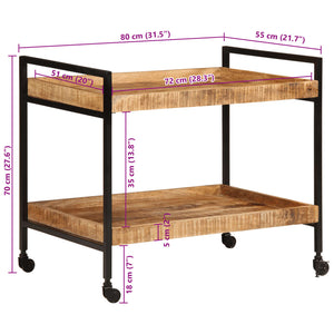 Carrello da Cucina 80x55x70 cm Legno Massello di Mango Grezzo 358510