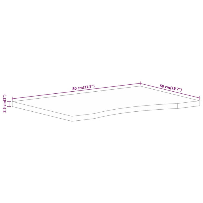 Piano Scrivania con Curva 80x50x2,5 cm Massello Grezzo di Mango 370192