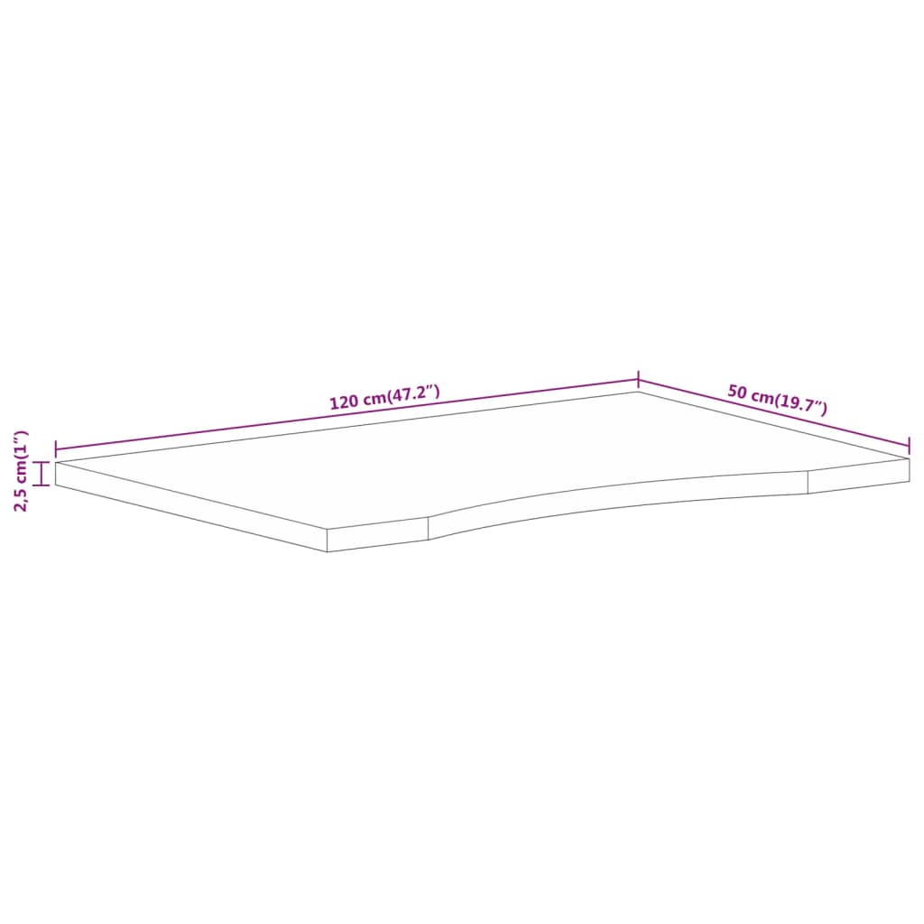 Piano Scrivania con Curva 120x50x2,5cm Massello Grezzo di Mango 370196