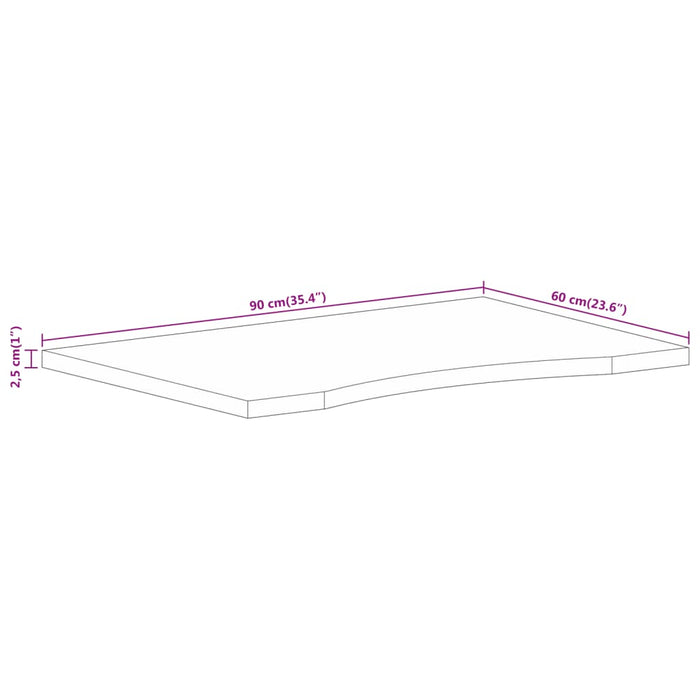 Piano Scrivania con Curva 90x60x2,5 cm Massello Grezzo di Mango 370200