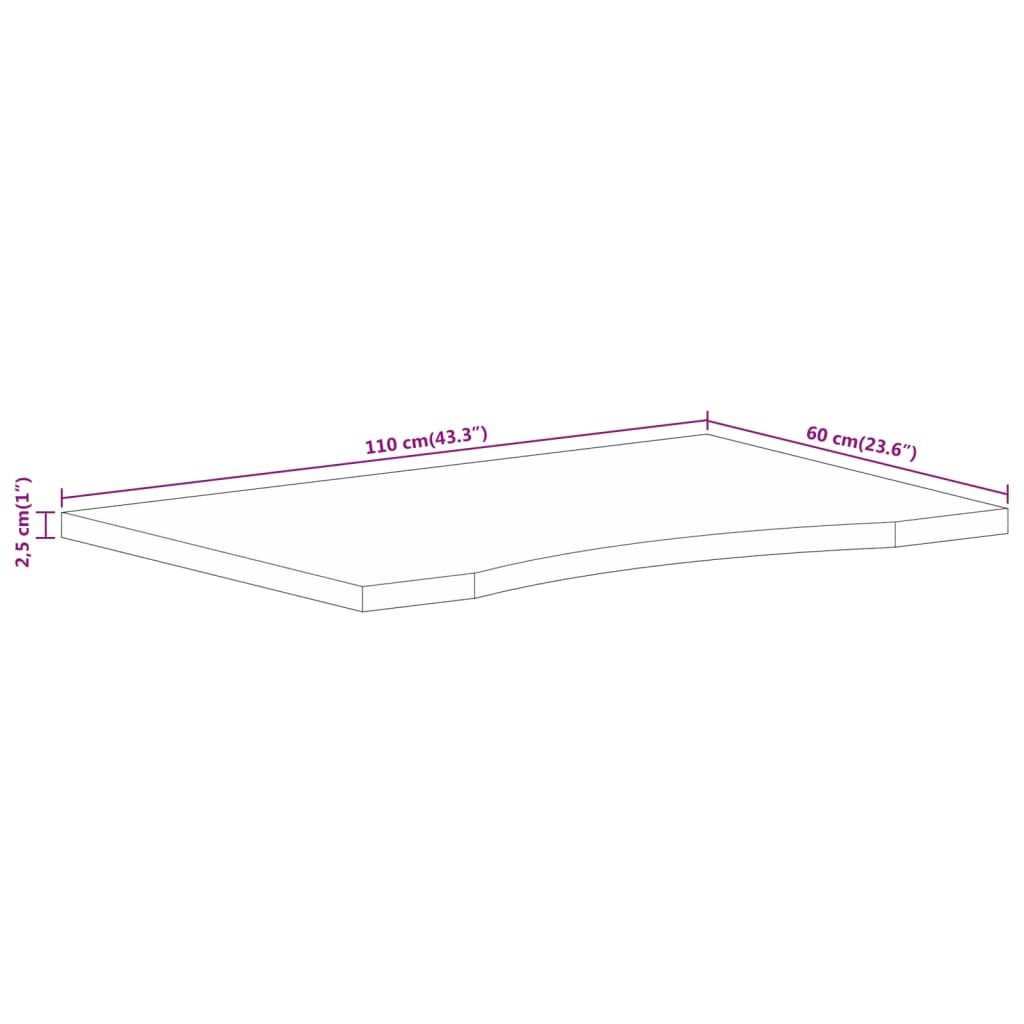 Piano Scrivania con Curva 110x60x2,5cm Massello Grezzo di Mango 370202