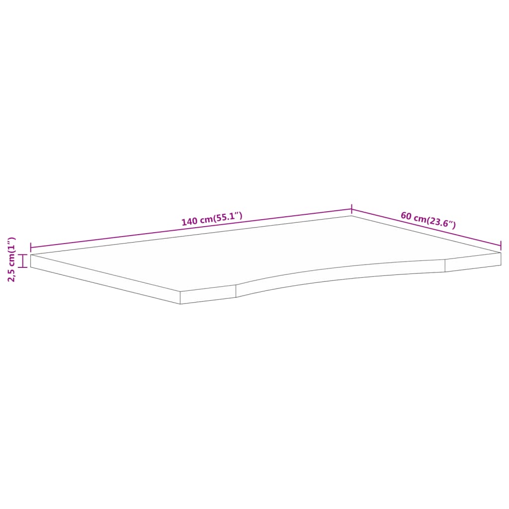 Piano Scrivania con Curva 140x60x2,5cm Massello Grezzo di Mango 370219