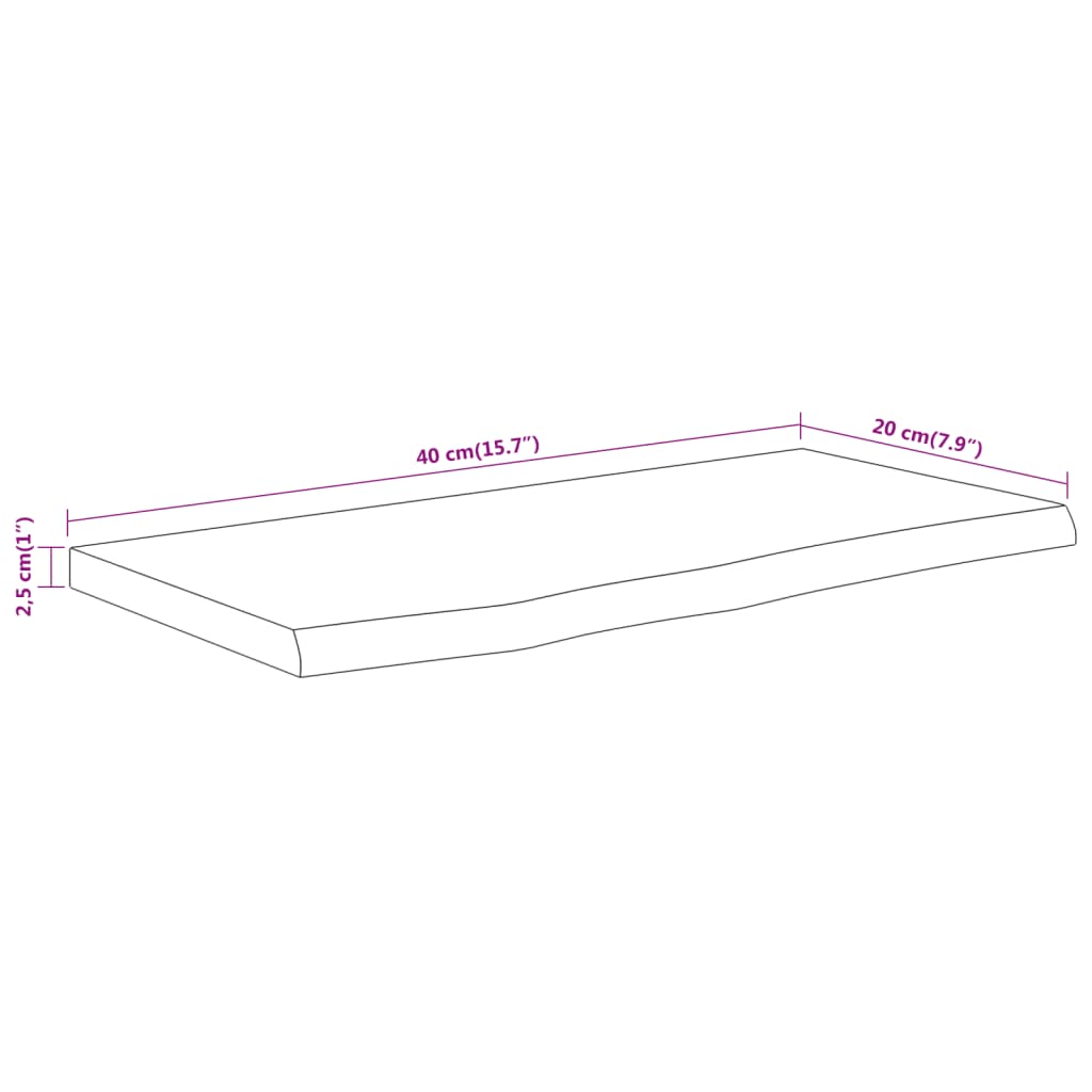 Mensola a Muro 40x20x2,5 Rettangolare Legno Acacia Bordi Vivi 370222