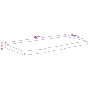 Mensola a Muro 40x20x2,5 Rettangolare Legno Acacia Bordi Vivi 370222