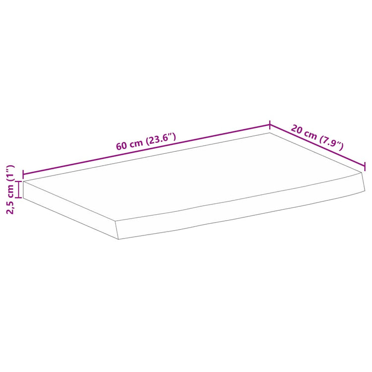 Piano Tavolo 60x20x2,5 cm Bordi Vivi Legno di Mango Grezzo 370320