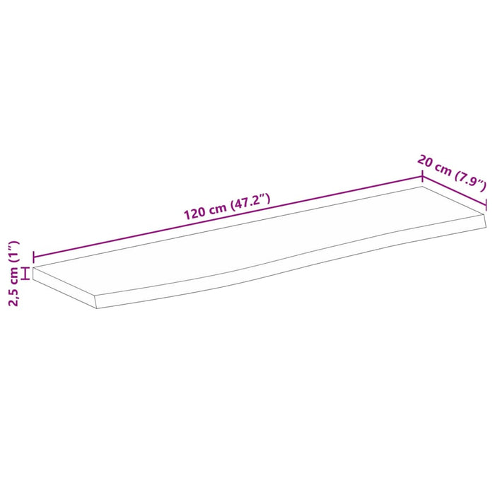 Piano Tavolo 120x20x2,5 cm Bordi Vivi Legno di Mango Grezzo 370326