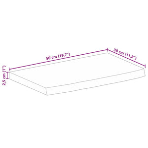 Piano Tavolo 50x30x2,5cm Bordi Vivi Legno Massello Mango Grezzo 370331