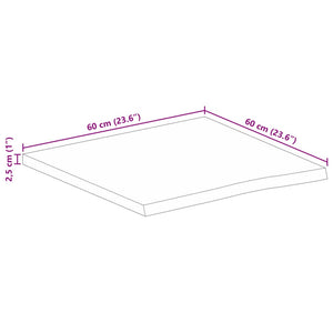 Piano Tavolo 60x60x2,5 cm Bordi Vivi Legno di Mango Grezzo 370354