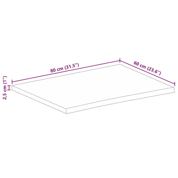 Piano Tavolo 80x60x2,5 cm Bordi Vivi Legno di Mango Grezzo 370356