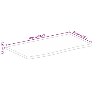 Piano Tavolo 100x60x2,5cm Bordi Vivi Legno di Mango Grezzo 370358