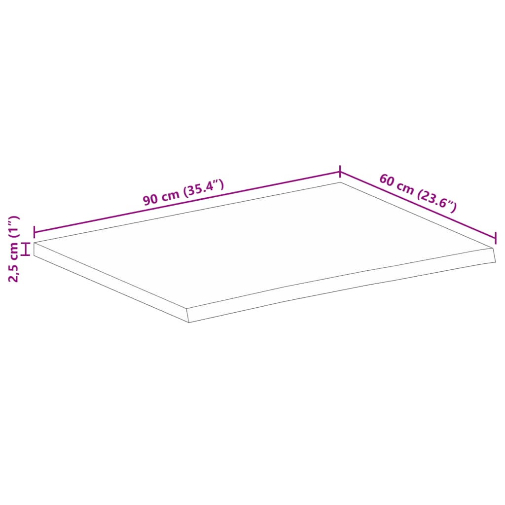 Piano Tavolo Bordi Vivi 90x60x2,5 cm in Legno Massello di Mango 370453