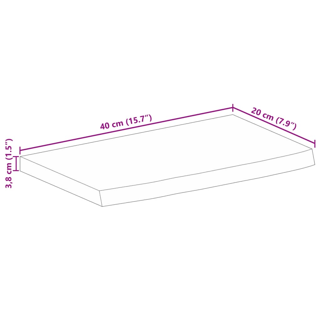 Piano Tavolo Bordi Vivi 40x20x3,8 cm in Legno Massello di Mango 370462