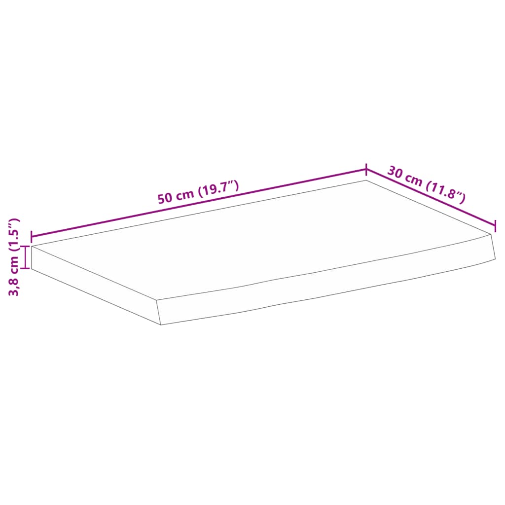 Piano Tavolo Bordi Vivi 50x30x3,8cm in Legno Massello di Mango 370475