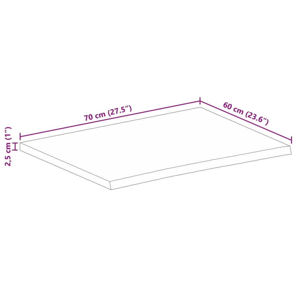 Piano Tavolo Bordi Vivi 70x60x2,5 cm in Legno Massello di Mango 370547