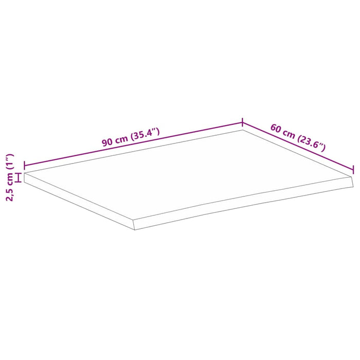 Piano Tavolo Bordi Vivi 90x60x2,5 cm in Legno Massello di Mango 370549