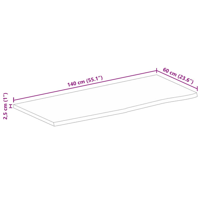 Piano Tavolo Bordi Vivi 140x60x2,5 cm Legno Massello di Mango 370553