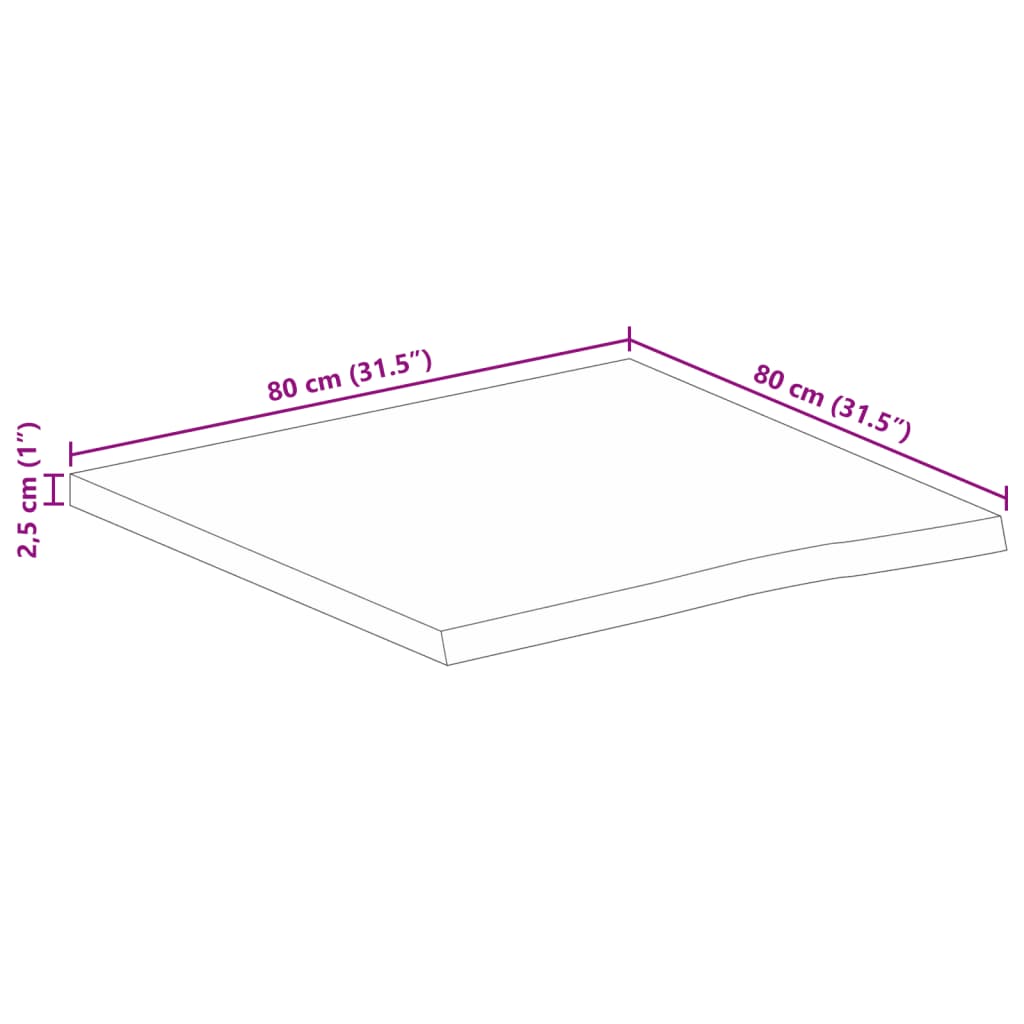 Piano Tavolo Bordi Vivi 80x80x2,5 cm in Legno Massello di Mango 370554