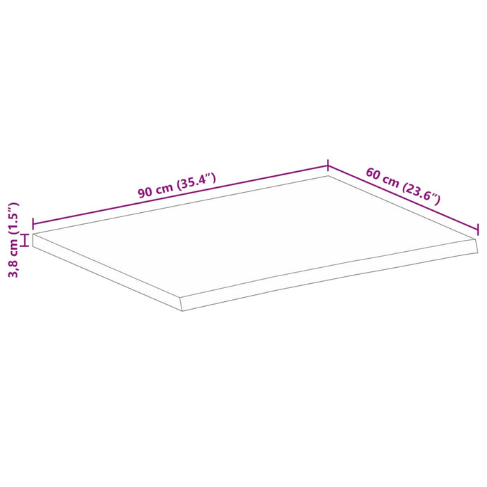 Piano Tavolo Bordi Vivi 90x60x3,8 cm in Legno Massello di Mango 370597