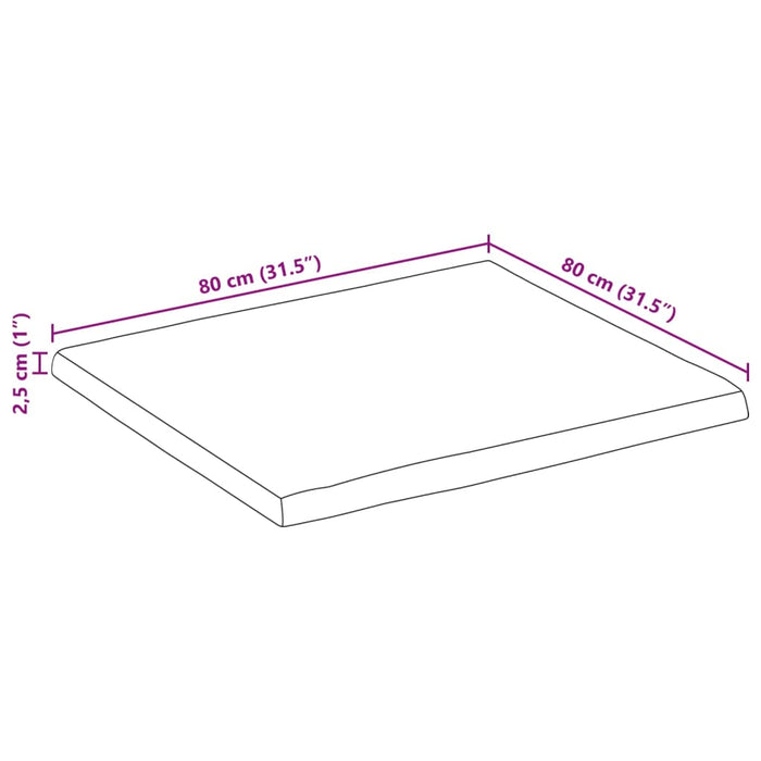 Piano Tavolo 80x80x2,5 cm Quadrato Legno Acacia Bordi Vivi 370626