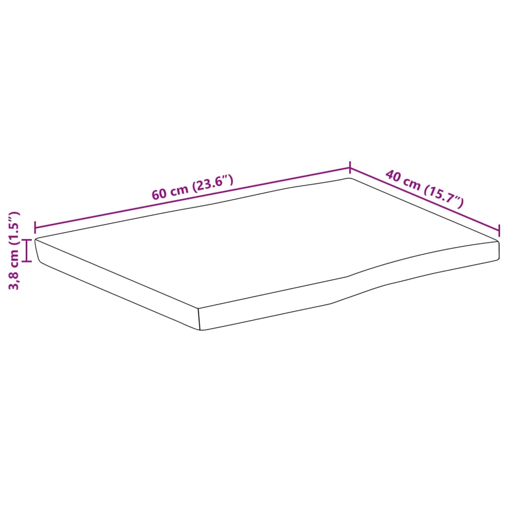 Piano Tavolo 60x40x3,8 cm Rettangolare Legno Acacia Bordi Vivi 370632