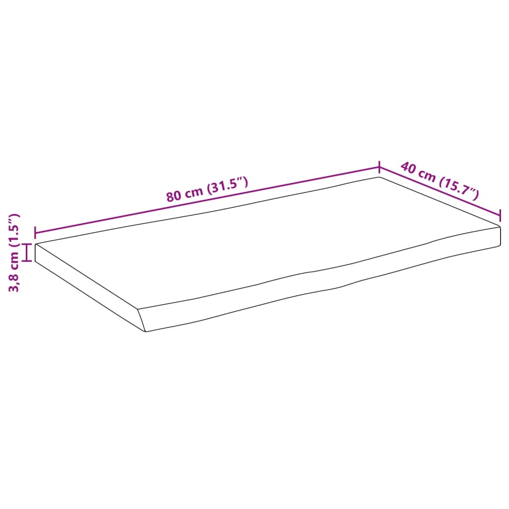 Piano Tavolo 80x40x3,8 cm Rettangolare Legno Acacia Bordi Vivi 370634