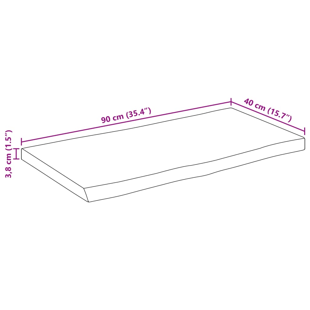 Piano Tavolo 90x40x3,8 cm Rettangolare Legno Acacia Bordi Vivi 370635